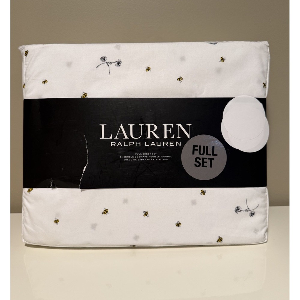 Ralph Lauren Full Sheet Set Honey Bees Yellow 4pc Cottage Novelty Farmhouse Chic
